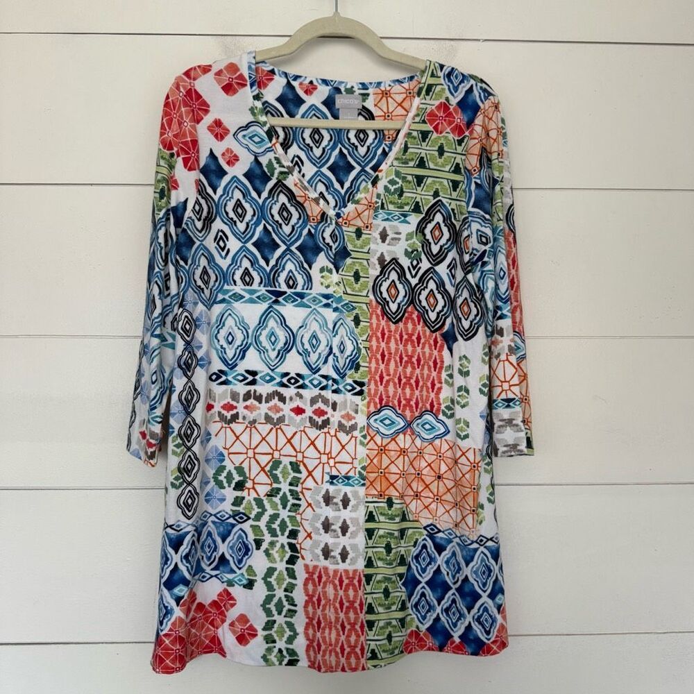 Chico’s Women’s 1 Patchwork Multicolored Blouse Top